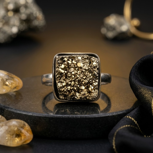Natural Pyrite Adjustable Ring for Wealth & Prosperity