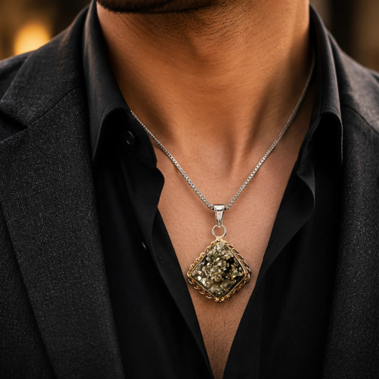 Lab Certified Natural Pyrite Pendant for Wealth & Success