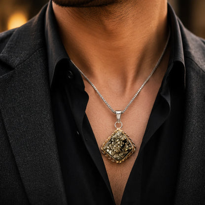 Lab Certified Natural Pyrite Pendant for Wealth & Success
