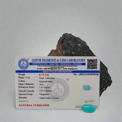 NATURAL TURQUOISE(FIROZA) || 6.71 CARATE || LAB CERTIFIED