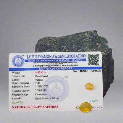 NATURAL YELLOW SAPPHIRE(PUKHRAJ|| 4.92 CARATE || LAB CERTIFIED