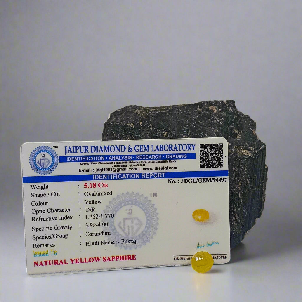 NATURAL YELLOW SAPPHIRE(PUKHRAJ) || 5.18 CARATE || LAB CERTIFIED