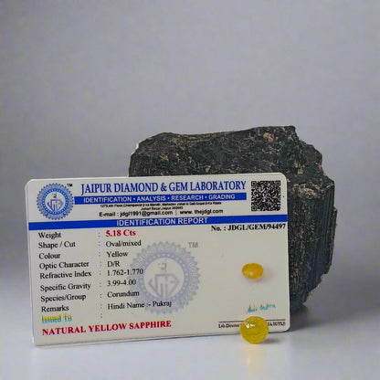 NATURAL YELLOW SAPPHIRE(PUKHRAJ) || 5.18 CARATE || LAB CERTIFIED