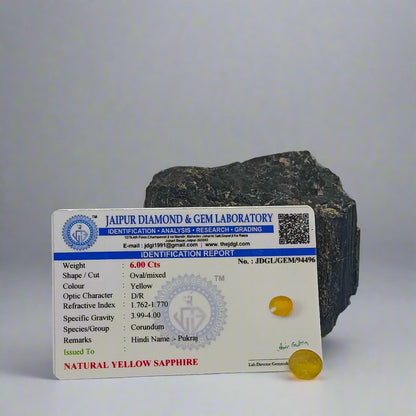 NATURAL YELLOW SAPPHIRE(PUKHRAJ) || 6.00 CARATE || LAB CERTIFIED