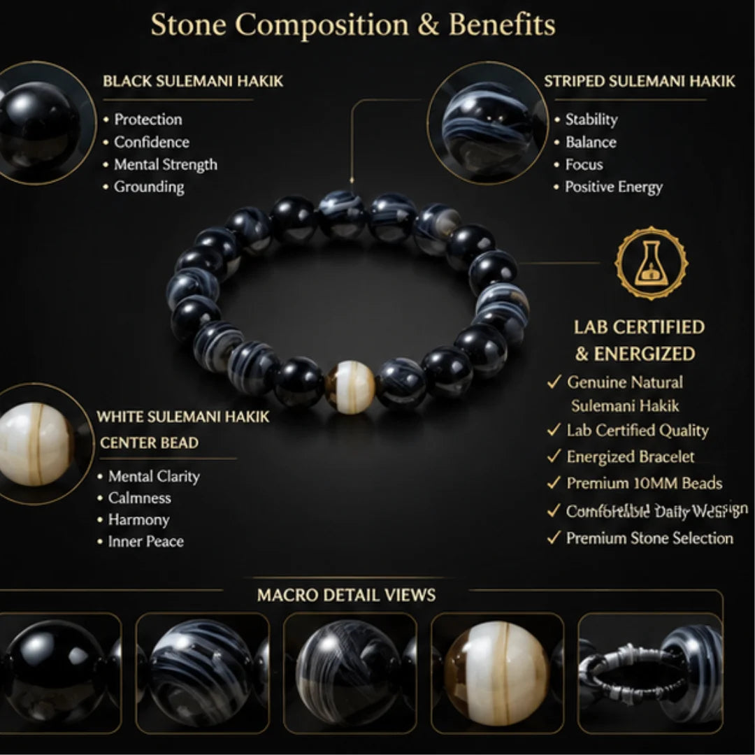 Lab certified & Energized Natural Sulemani Hakik Bracelet (10mm) for Protection & Positivity