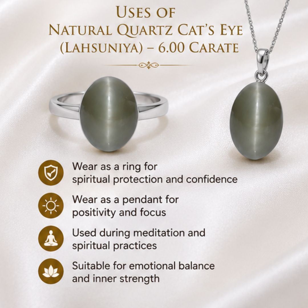 Natural Cat’s Eye (Lahsuniya) Quartz 6.00 CARAT for Ketu Protection & Success