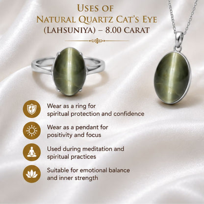 Natural Cat’s Eye (Lahsuniya) Quartz 8.00 CARAT for Ketu Protection & Success