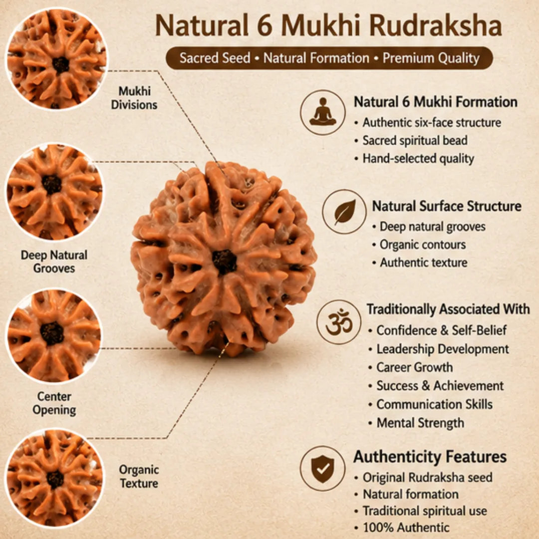 Natural 6 Mukhi Rudraksha for Confidence & Success