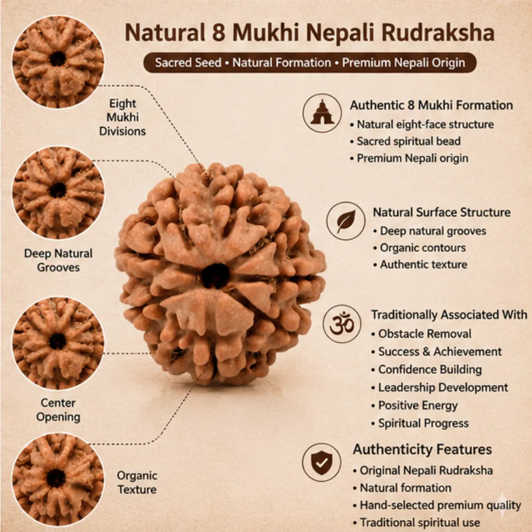Natural 8 Mukhi Rudraksha (Nepali) for Success & Obstacle Removal