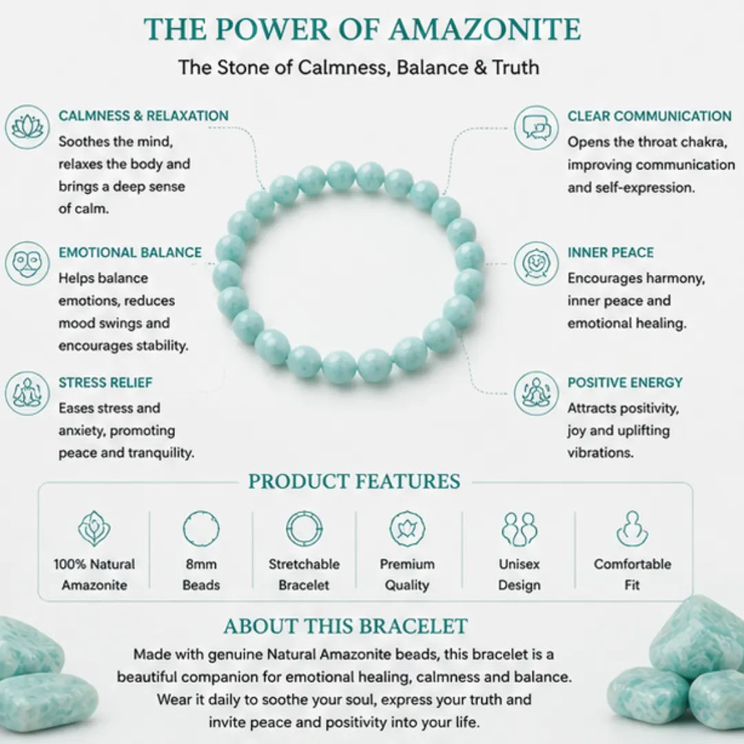 Natural Amazonite Bracelet (8mm) for Calmness & Emotional Balance