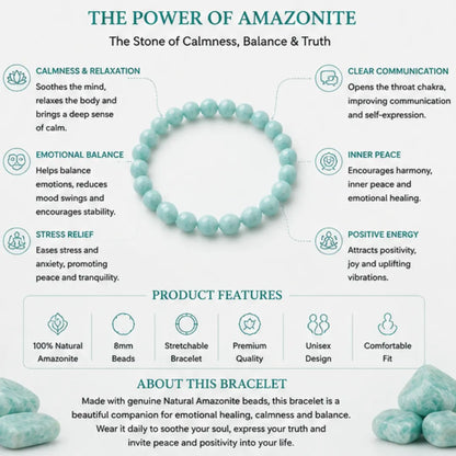 Natural Amazonite Bracelet (8mm) for Calmness & Emotional Balance