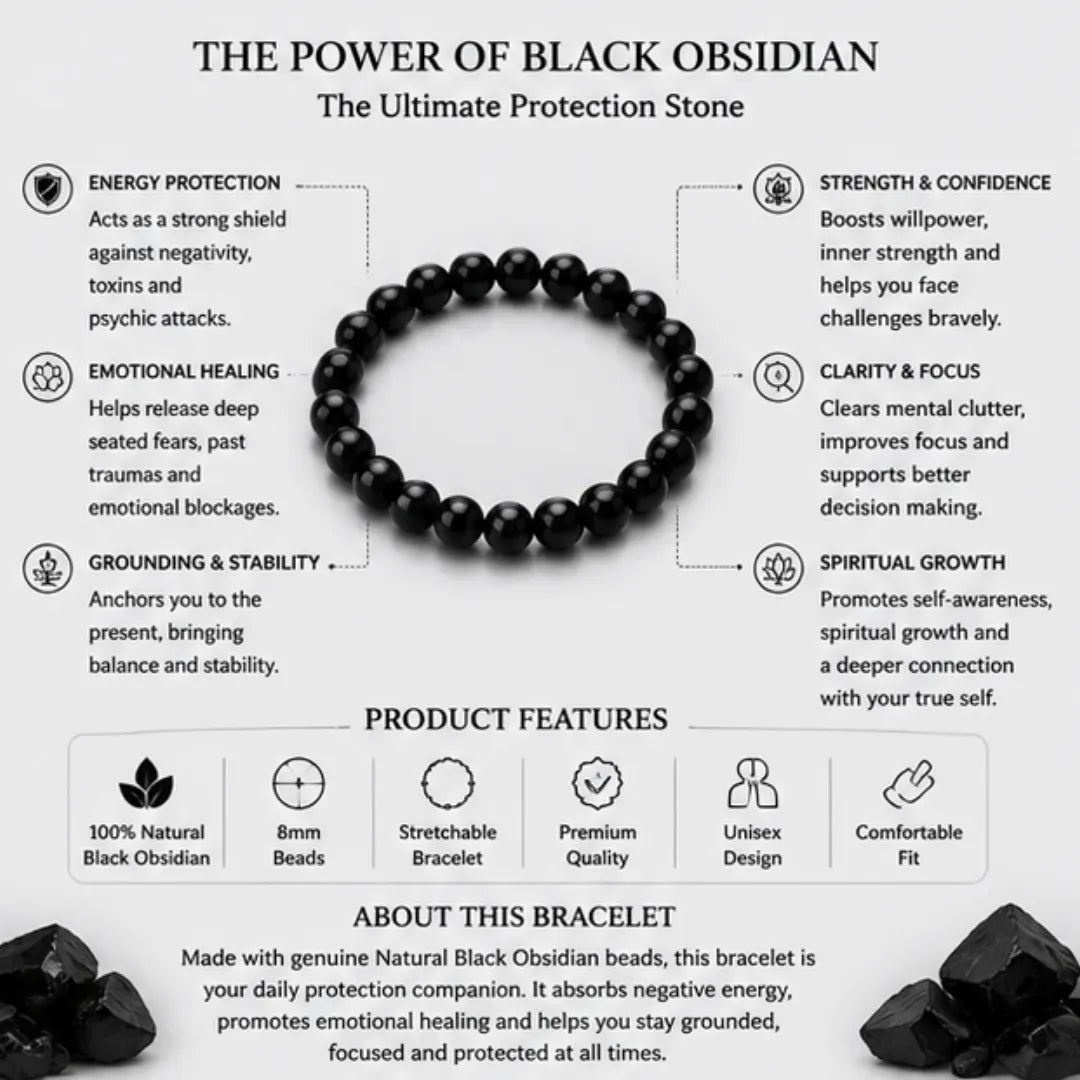 Natural Black Obsidian Bracelet (8mm) for Protection