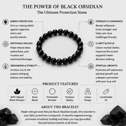 Natural Black Obsidian Bracelet (8mm) for Protection