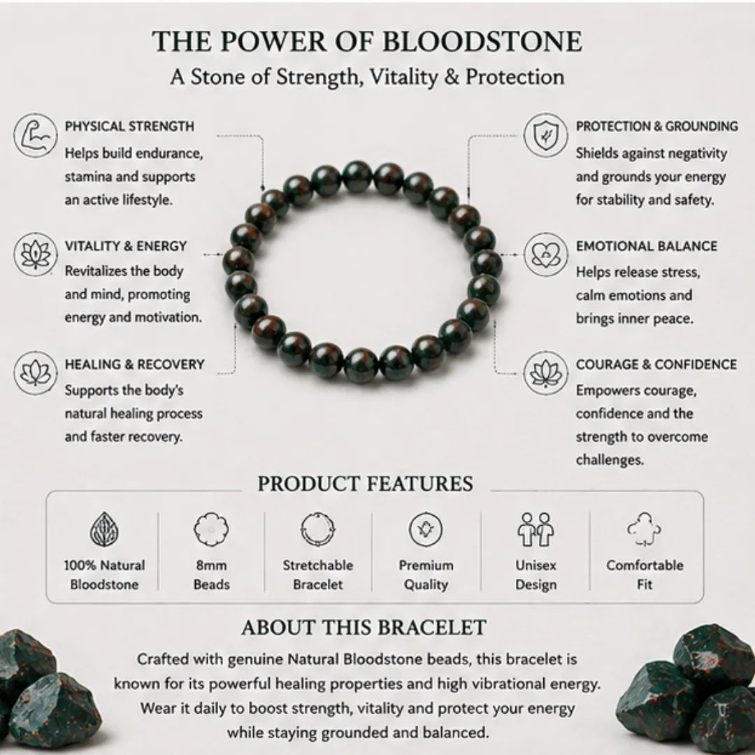 Natural Bloodstone Bracelet (8mm) for Strength & Vitality