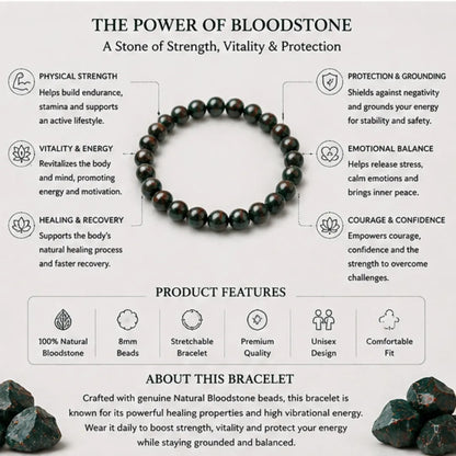 Natural Bloodstone Bracelet (8mm) for Strength & Vitality