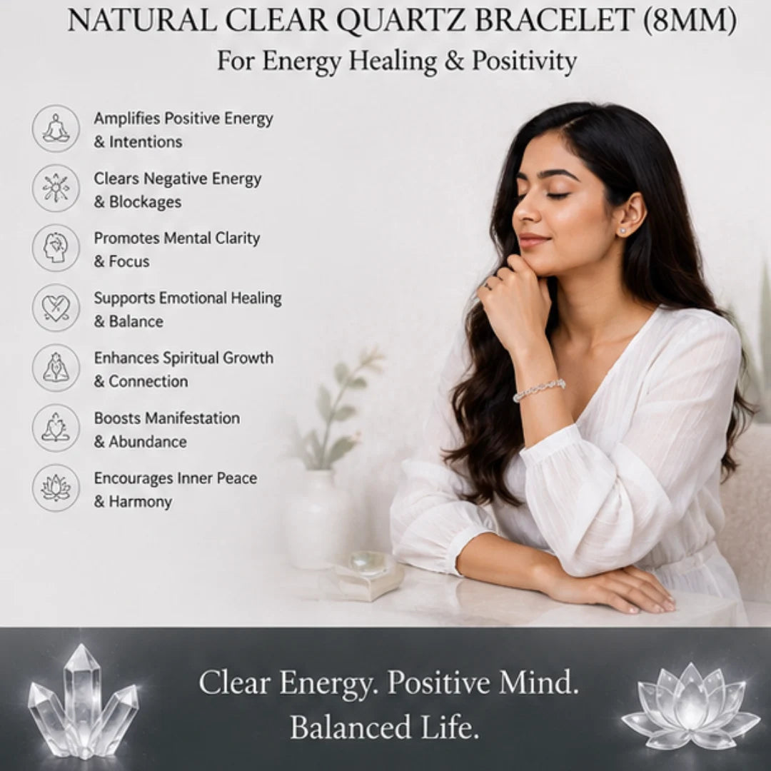 Natural Clear Quartz Bracelet (8mm) for Energy Healing & Positivity
