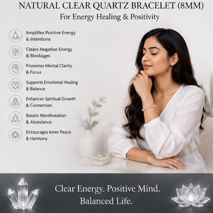 Natural Clear Quartz Bracelet (8mm) for Energy Healing & Positivity