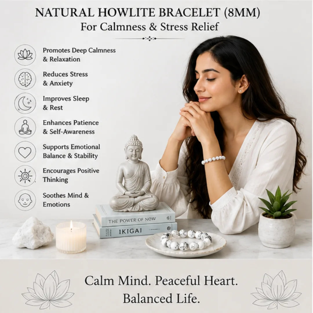 Natural Howlite Bracelet (8mm) for Calmness & Stress Relief