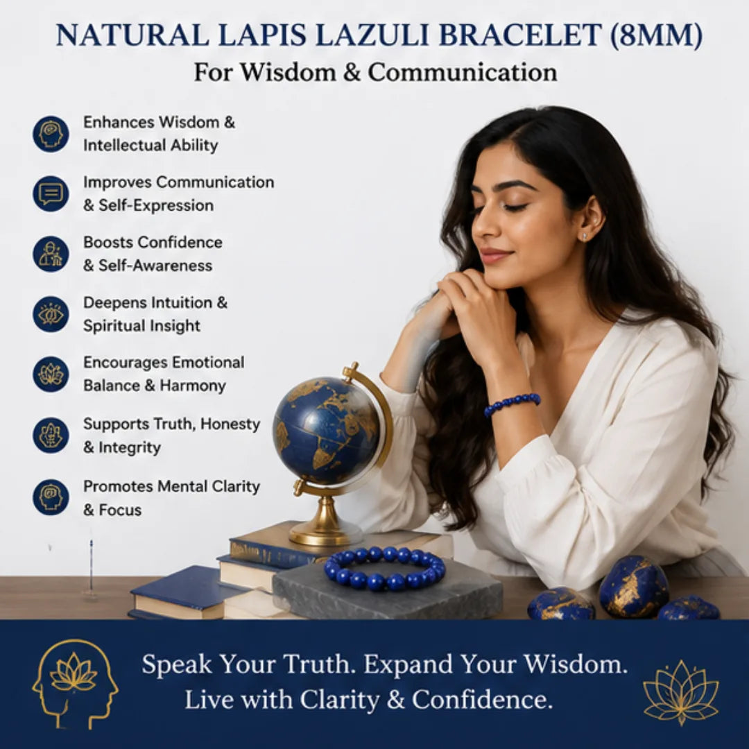Natural Lapis Lazuli Bracelet (8mm) for Wisdom & Communication