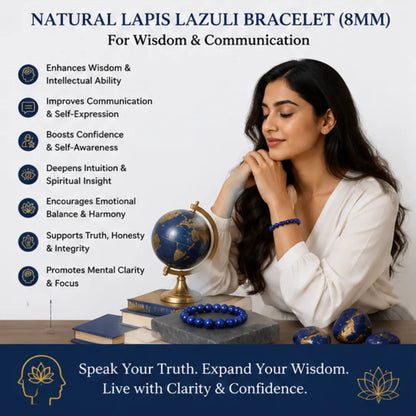 Natural Lapis Lazuli Bracelet (8mm) for Wisdom & Communication