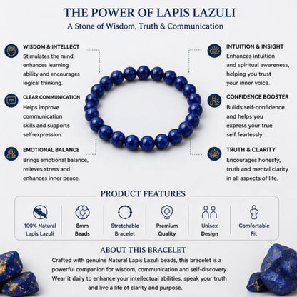 Natural Lapis Lazuli Bracelet (8mm) for Wisdom & Communication