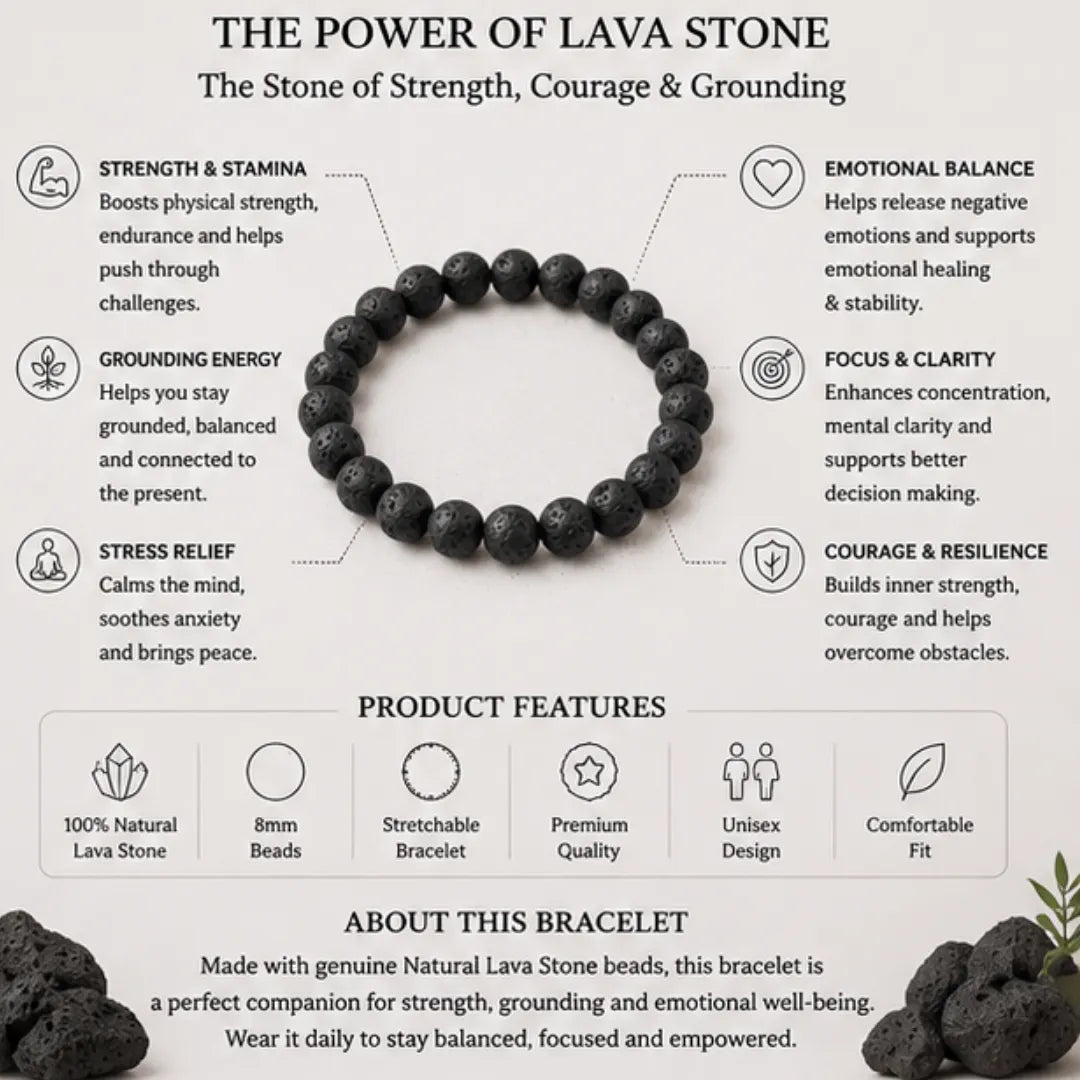 Natural Lava Stone Bracelet (8mm) for Strength & Grounding