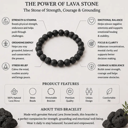 Natural Lava Stone Bracelet (8mm) for Strength & Grounding