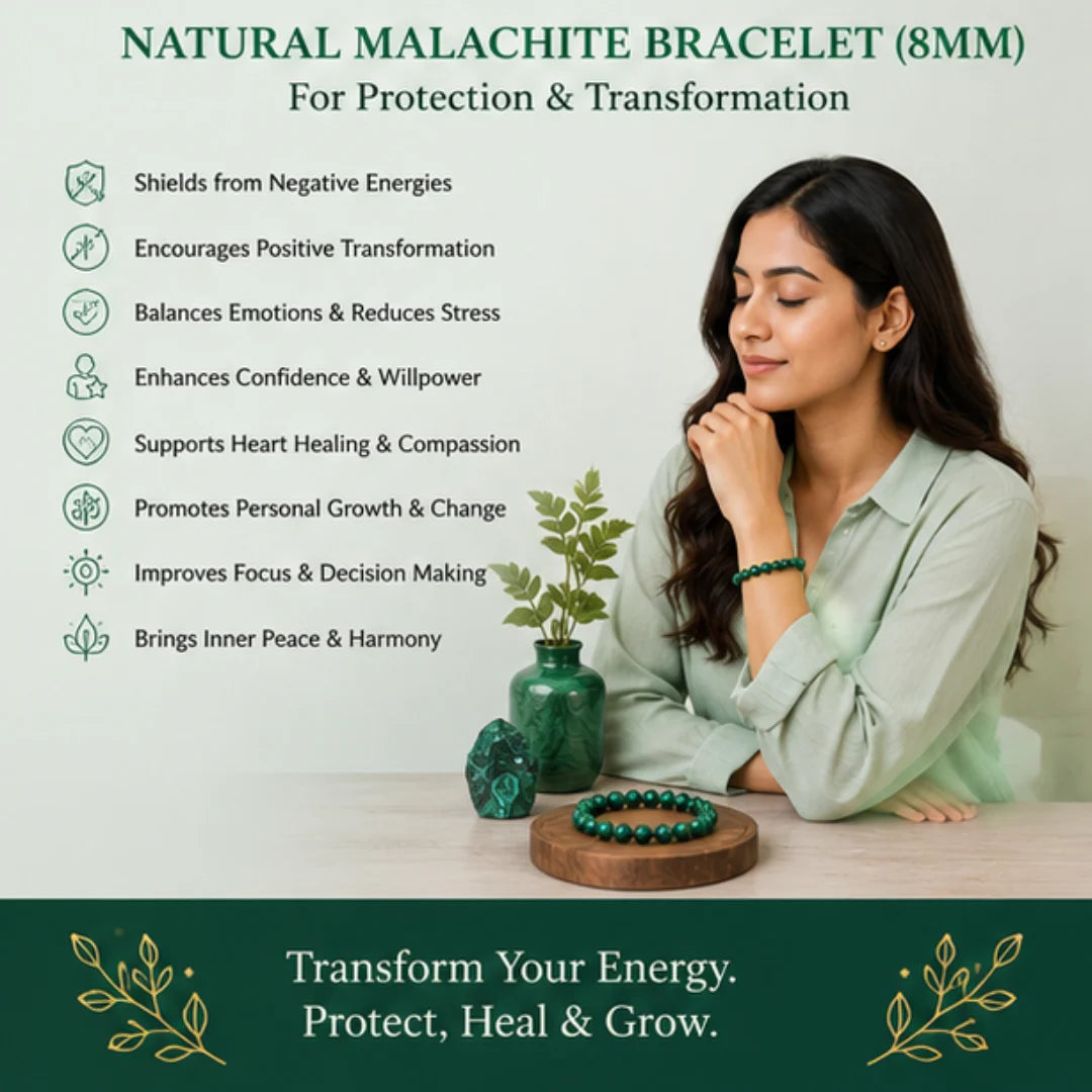 Natural Malachite Bracelet (8mm) for Protection & Transformation