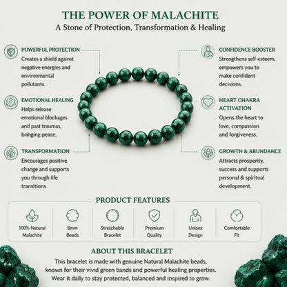 Natural Malachite Bracelet (8mm) for Protection & Transformation