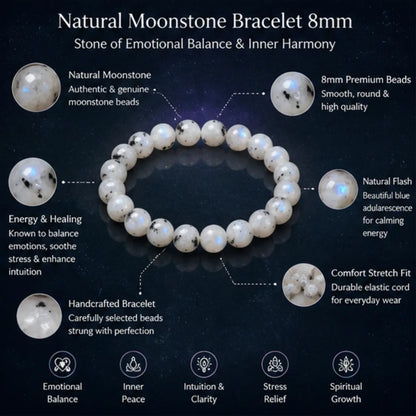 Natural Moonstone Bracelet 8mm for Emotional Balance