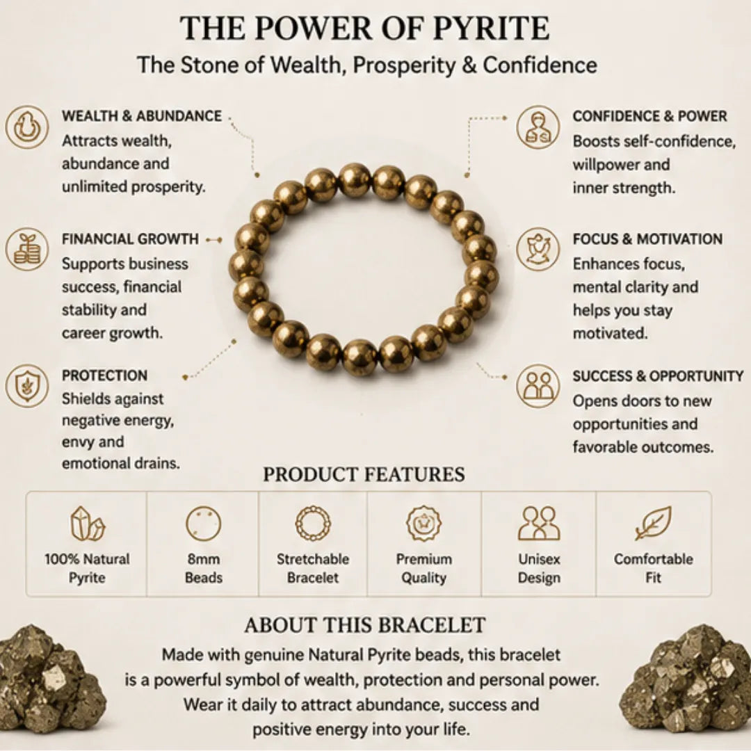 Natural Pyrite Bracelet 8mm for Wealth & Prosperity
