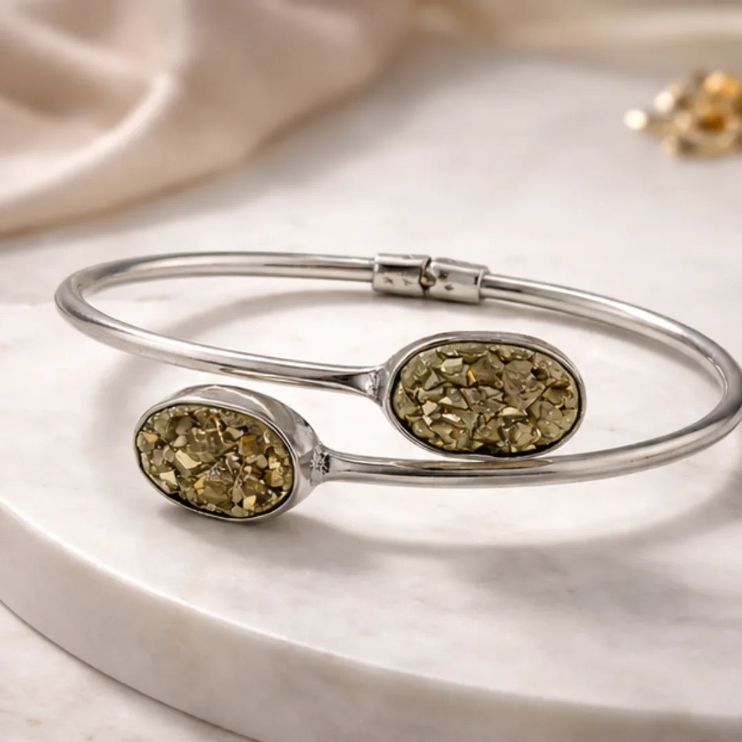 Natural Pyrite Kada for Women & Girls | German Silver Kada for Wealth