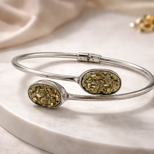 Natural Pyrite Kada for Women & Girls | German Silver Kada for Wealth