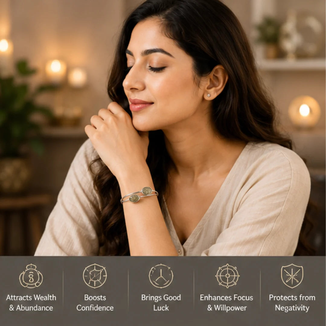 Natural Pyrite Kada for Women & Girls | German Silver Kada for Wealth