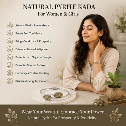 Natural Pyrite Kada for Women & Girls | German Silver Kada for Wealth