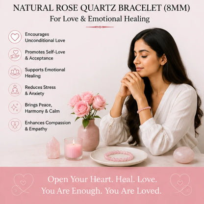 Natural Rose Quartz Bracelet (8mm) for Love & Emotional Healing