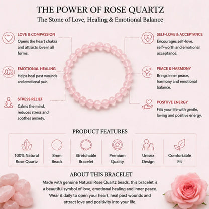 Natural Rose Quartz Bracelet (8mm) for Love & Emotional Healing