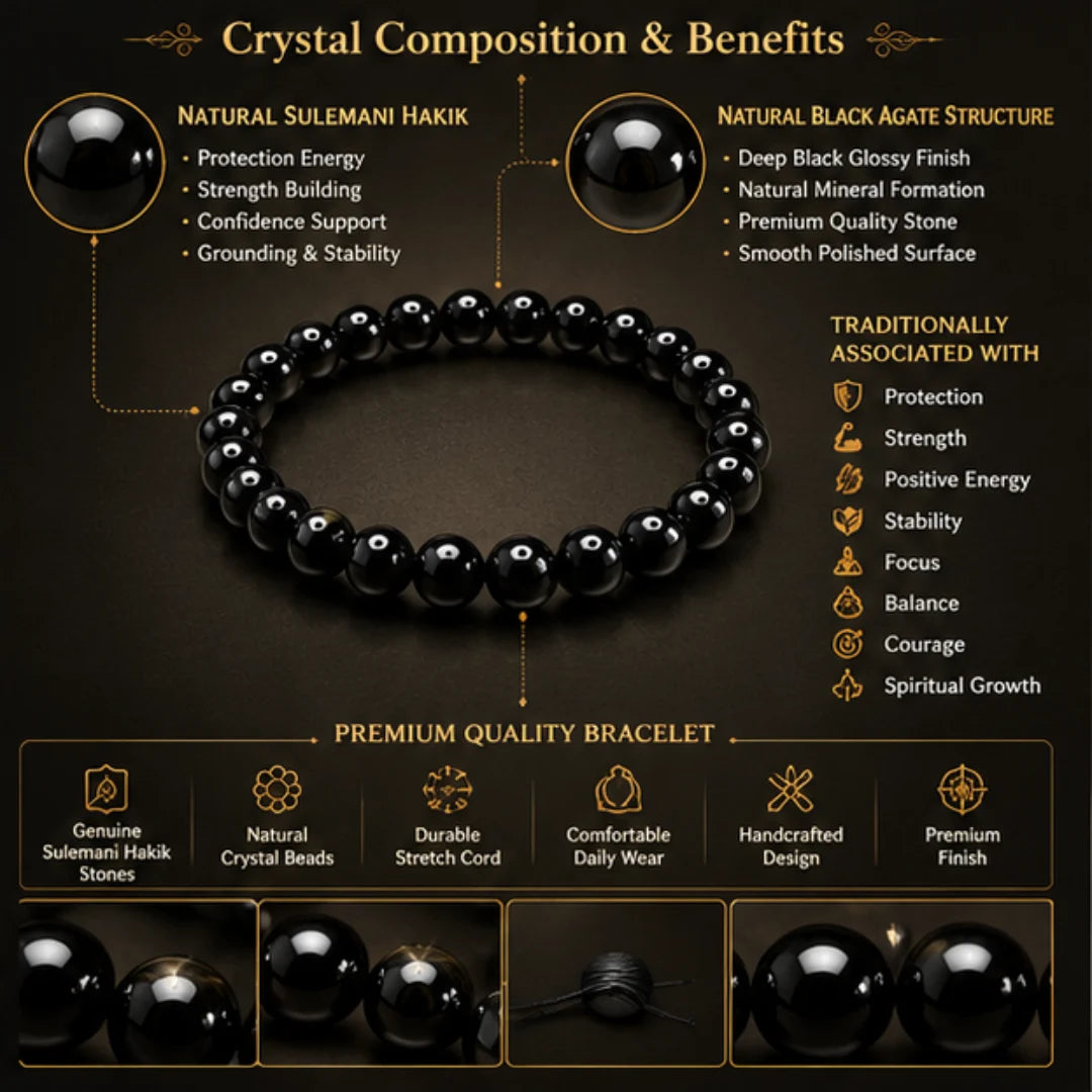 Natural Sulemani Hakik Healing Crystal Bracelet 8MM for Protection & Strength