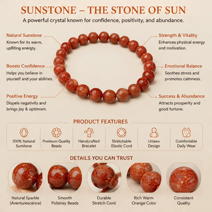 Natural Sunstone Bracelet for Confidence & Positive Energy