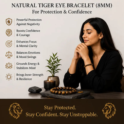 Natural Tiger Eye Bracelet (8mm) for Protection & Confidence