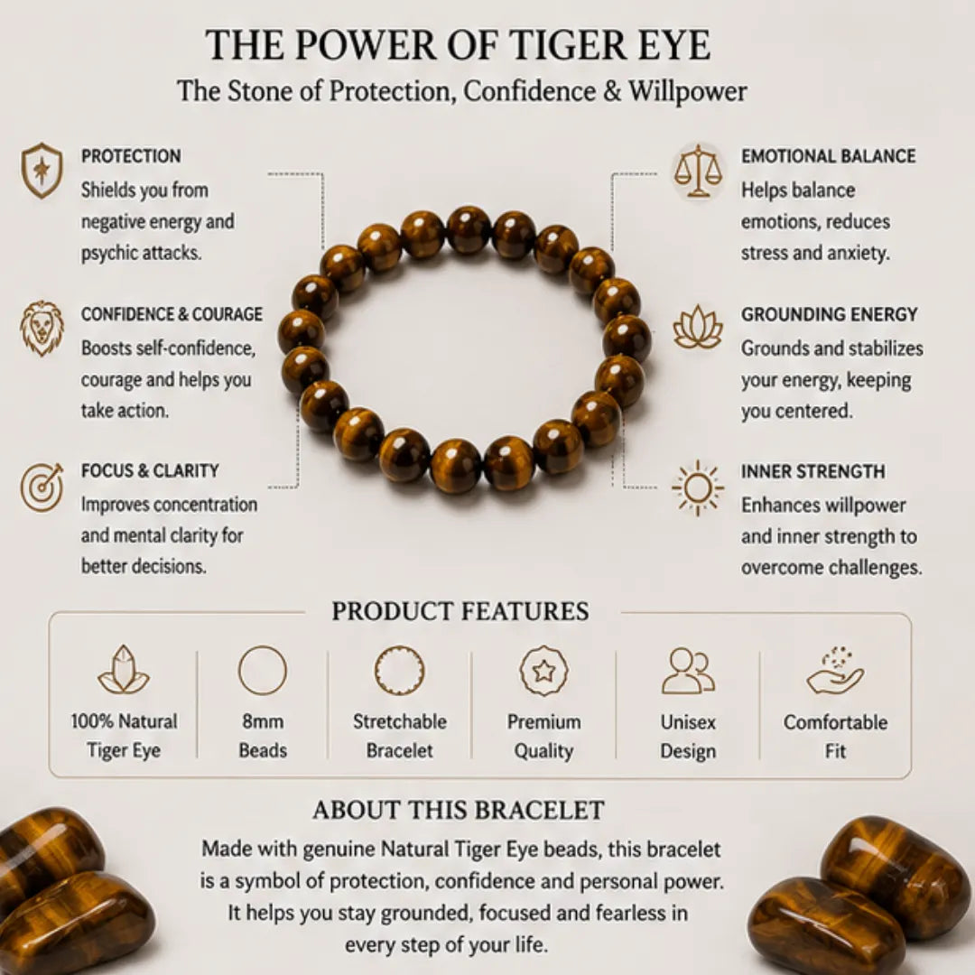 Natural Tiger Eye Bracelet (8mm) for Protection & Confidence