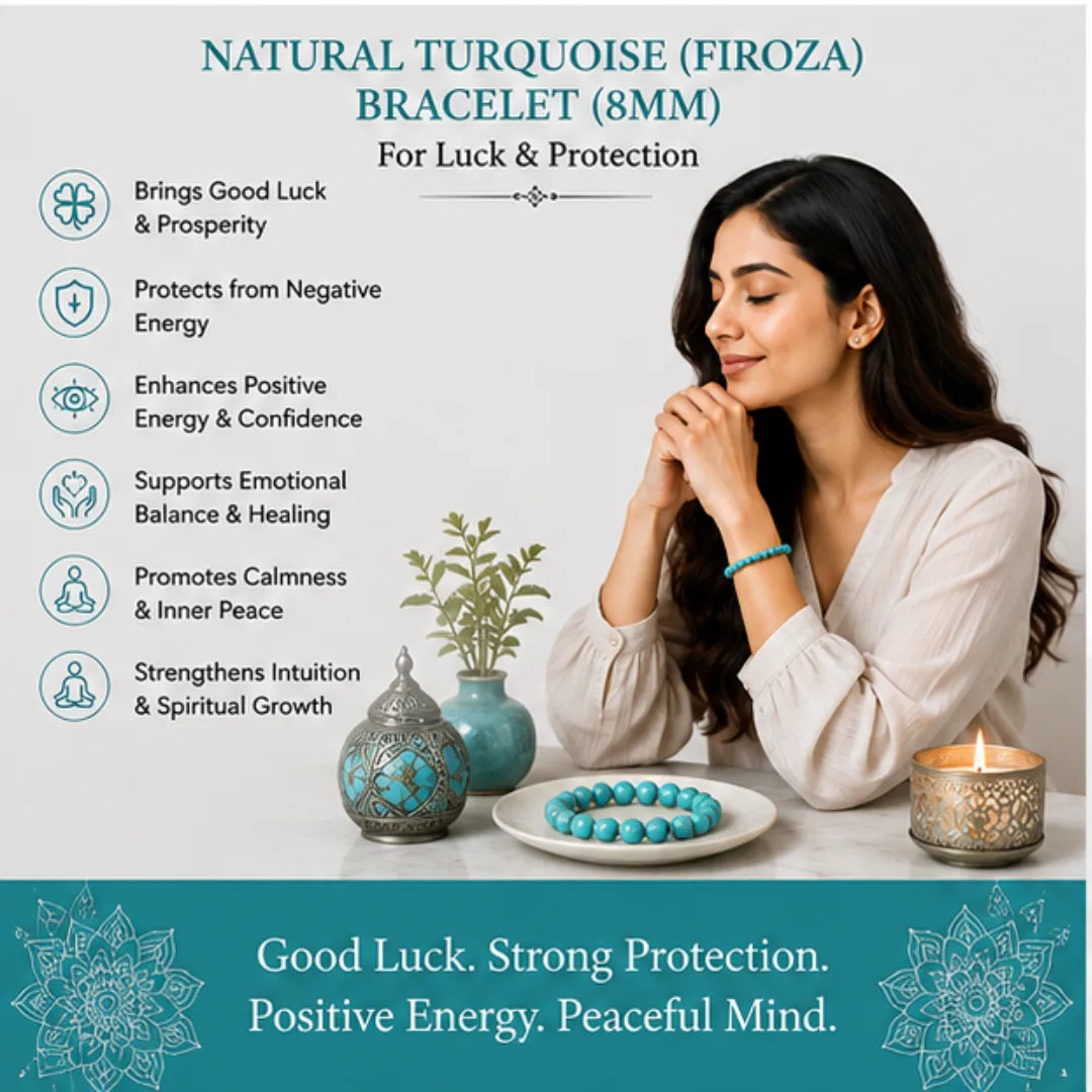 Natural Turquoise (Firoza) Bracelet (8mm) for Luck & Protection