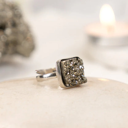 Pyrite Adjustable Square Ring