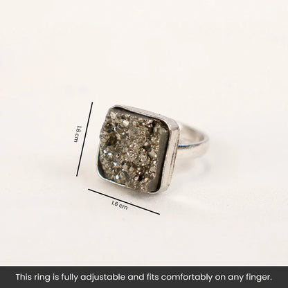 Pyrite Adjustable Square Ring