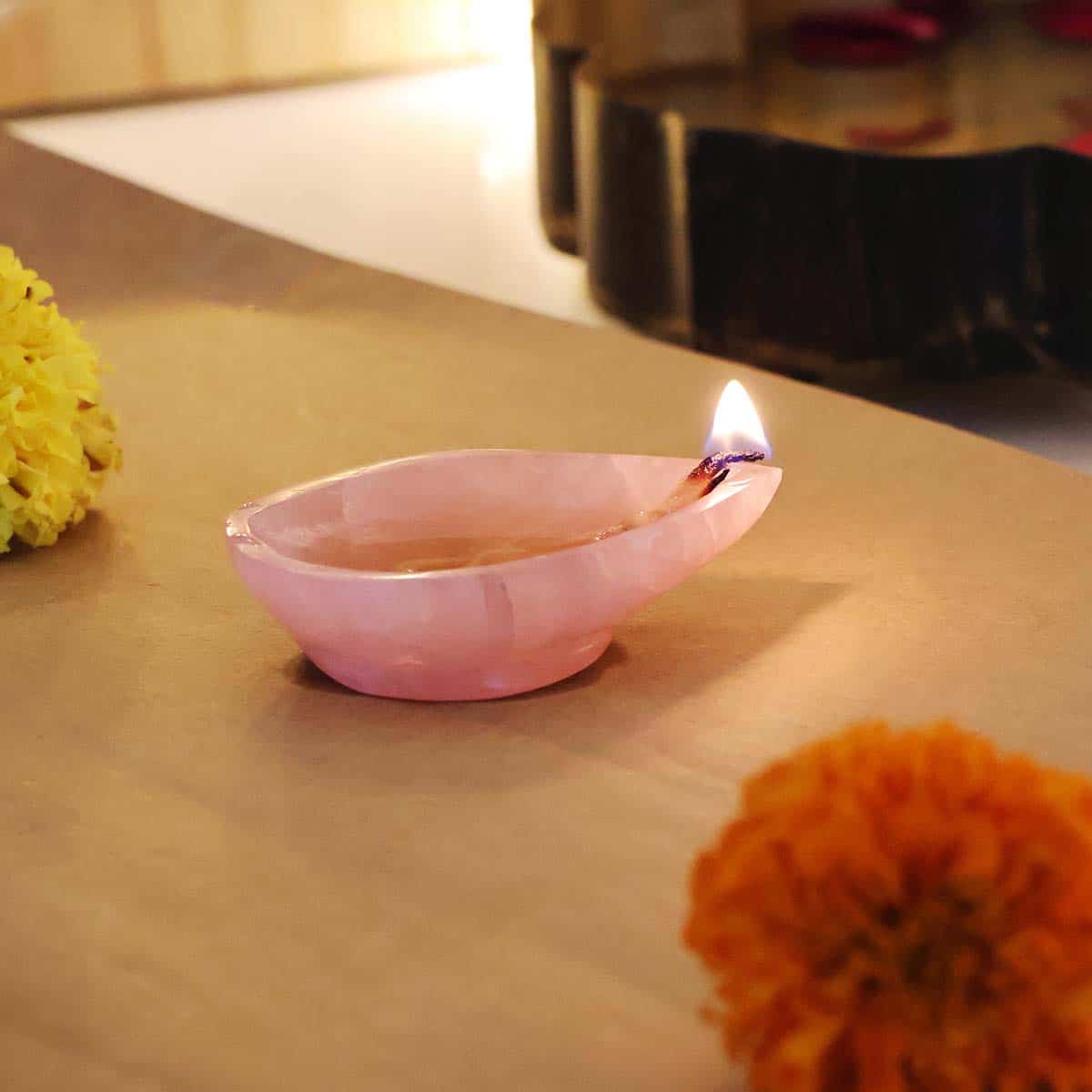 Natural Rose Quartz Stone Diya