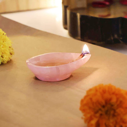 Natural Rose Quartz Stone Diya