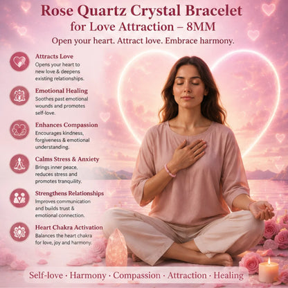Rose Quartz Crystal Bracelet for Love Attraction – 8MM