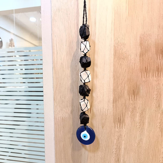 Selenite, Black Tourmaline and Evil Eye Protection Hanging