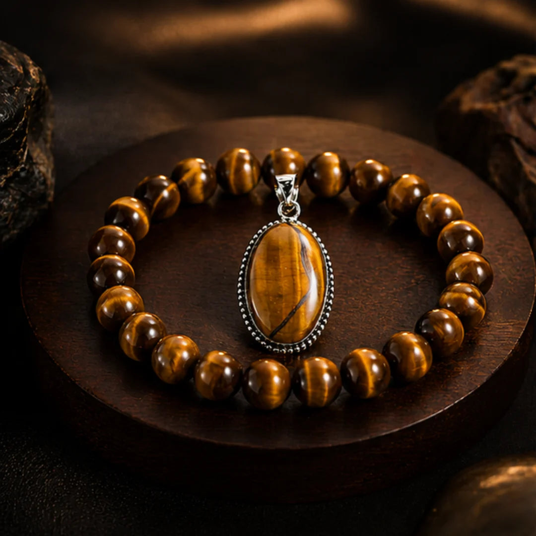 Tiger Eye Bracelet & Pendant Combo for Confidence & Protection