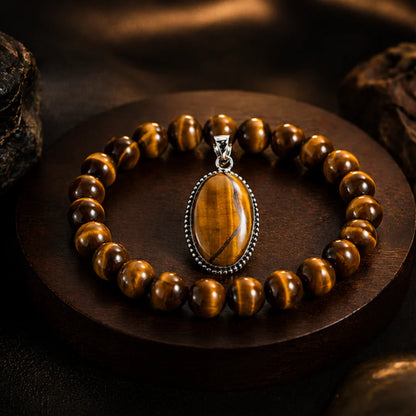 Tiger Eye Bracelet & Pendant Combo for Confidence & Protection